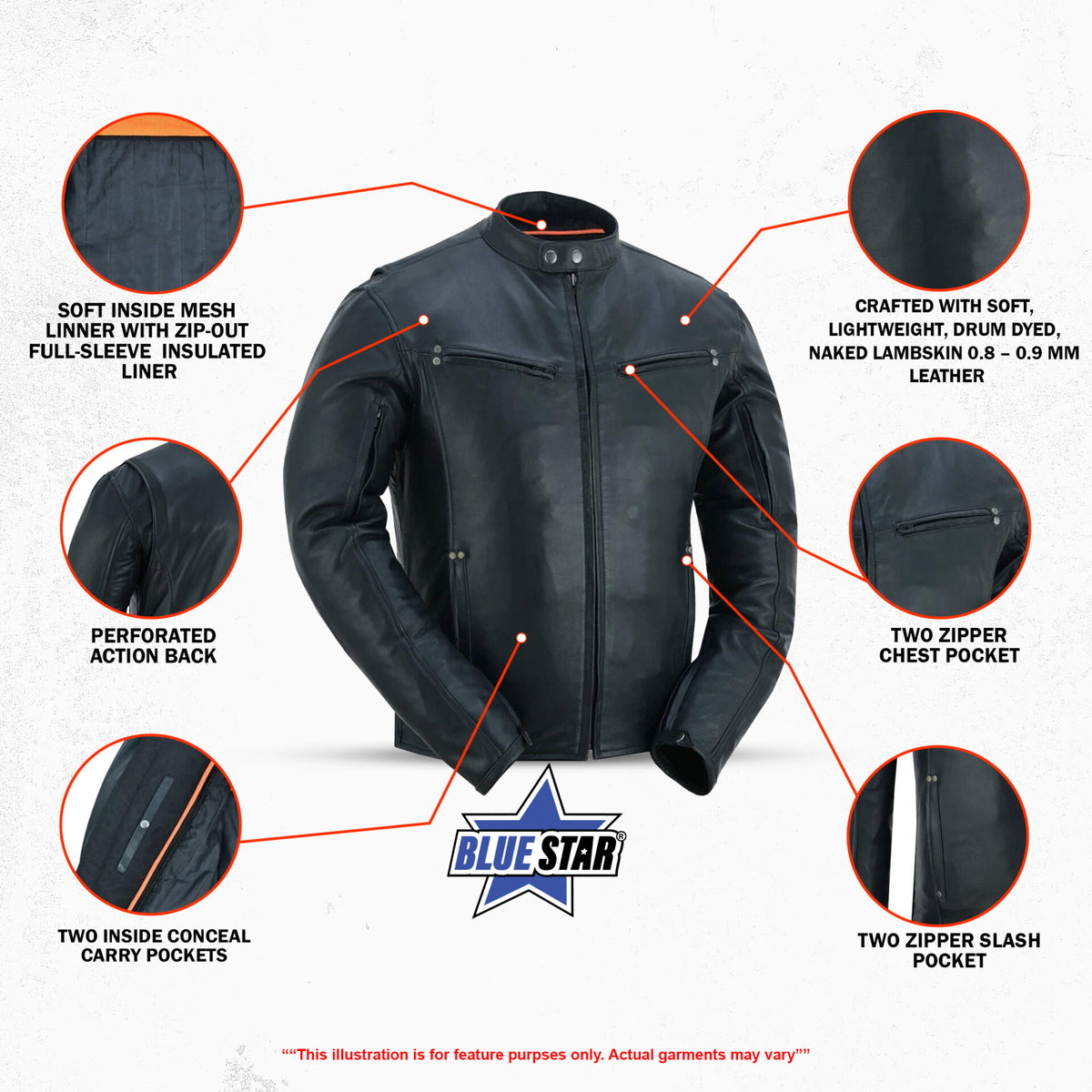 BSM1131 Men's Lightweight Drum Dyed Naked Lambskin Jacket