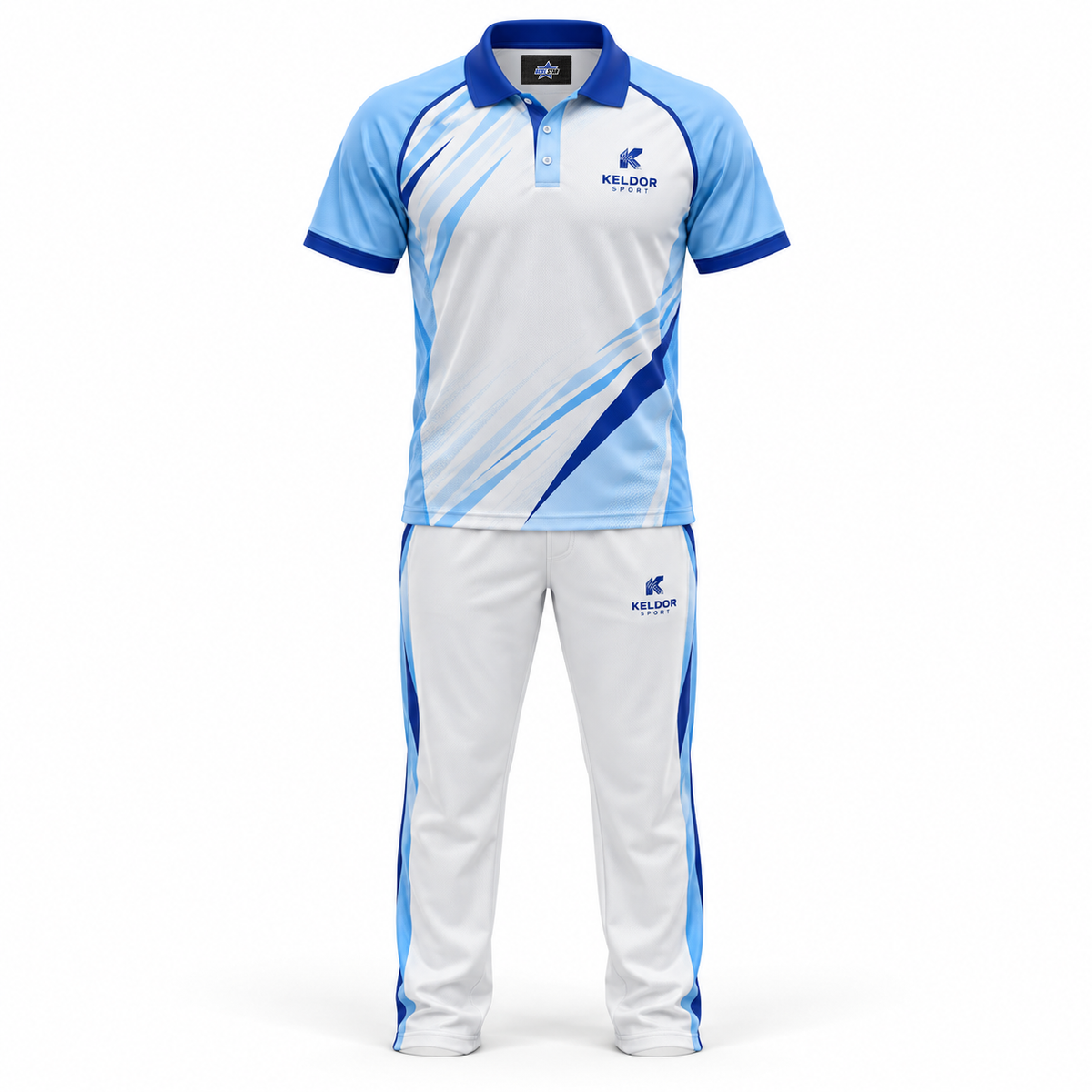 Custom Manufactured Sublimated Cricket Team Playing Kit - Grey & Royal Blue