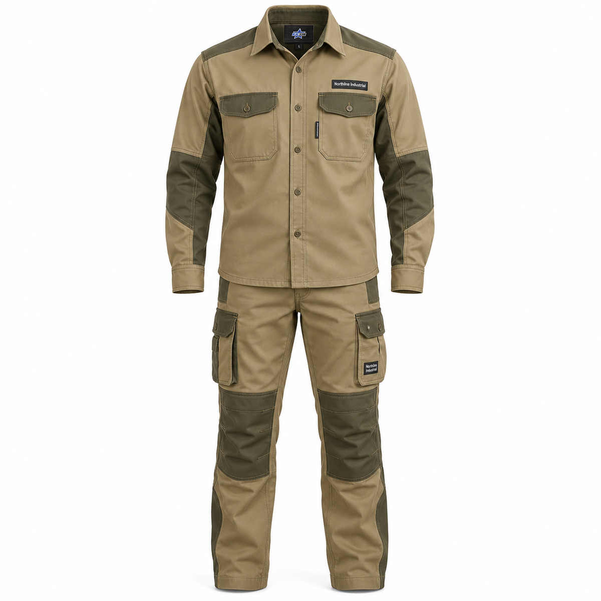 Custom Manufactured Heavy Industrial Workshop Utility Coverall - Tan & Gold