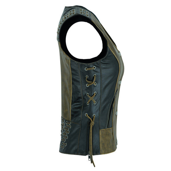 BSM2541 Women's Vest with Grommet and Lacing Accents - Two Tone