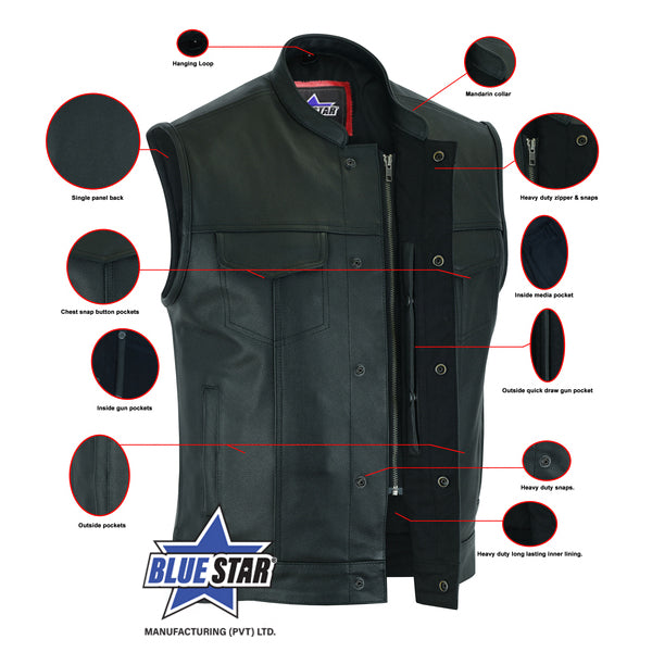 BSM1524 Concealed Snap Closure, Milled Cowhide, Scoop Collar & Hidden