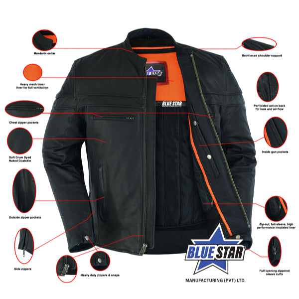 BSM1117 Men's Sporty Lightweight Leather Cross Over Jacket