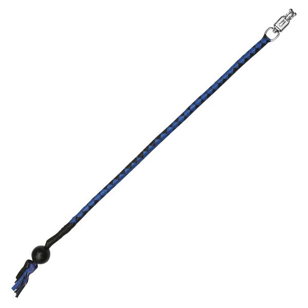 BSM4716 LEATHER BIKER WHIP–BLUE/BLACK W / BLACK POOL BALL