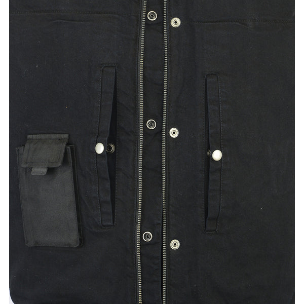 BSM1551 Men's Black Denim Single Panel Concealment Vest W/Leather Trim-