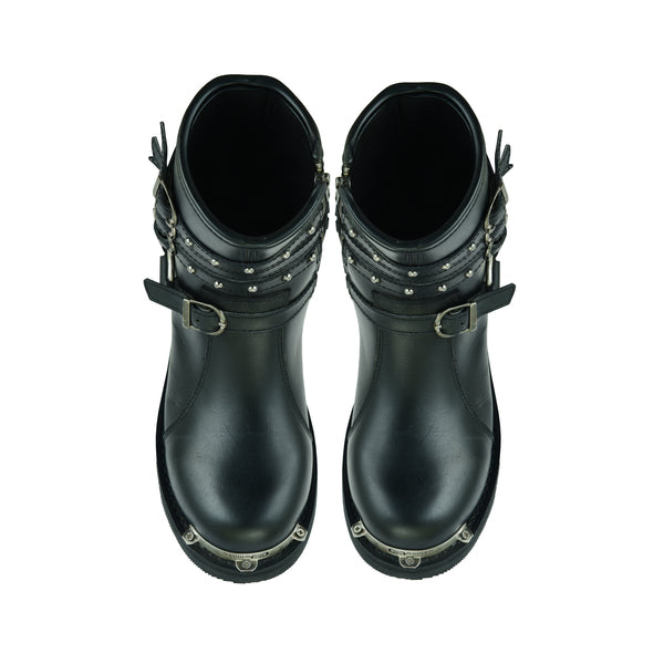 BSM3902 Women's 9 Inch Black Triple Buckle Leather Harness Boot