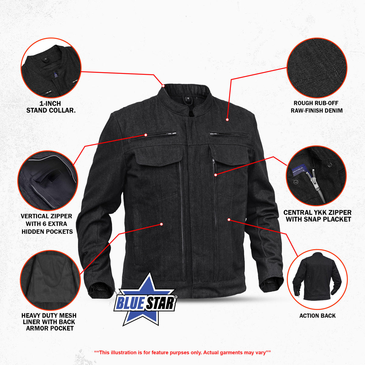 BSM1105 Men's Rough Rub-Off Raw Finish Denim Jacket