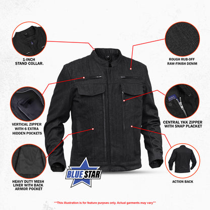 BSM1105 Men's Rough Rub-Off Raw Finish Denim Jacket