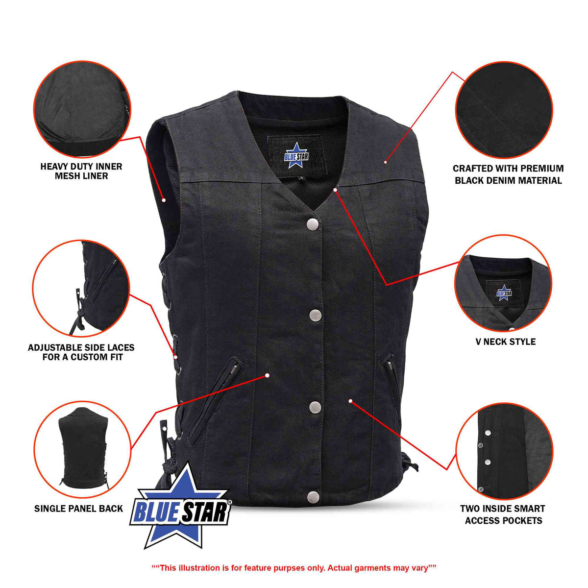 BSM2505 Women's Single Back Panel Concealed Carry Denim Vest