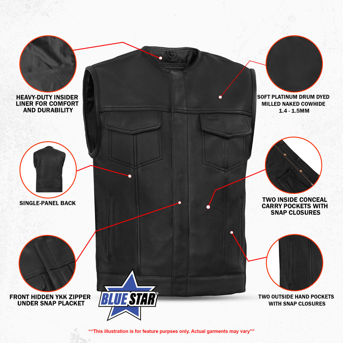 BSM4599 Upgraded Style Gun Pockets, Hidden Gun Metal Zipper, Bottom Sid