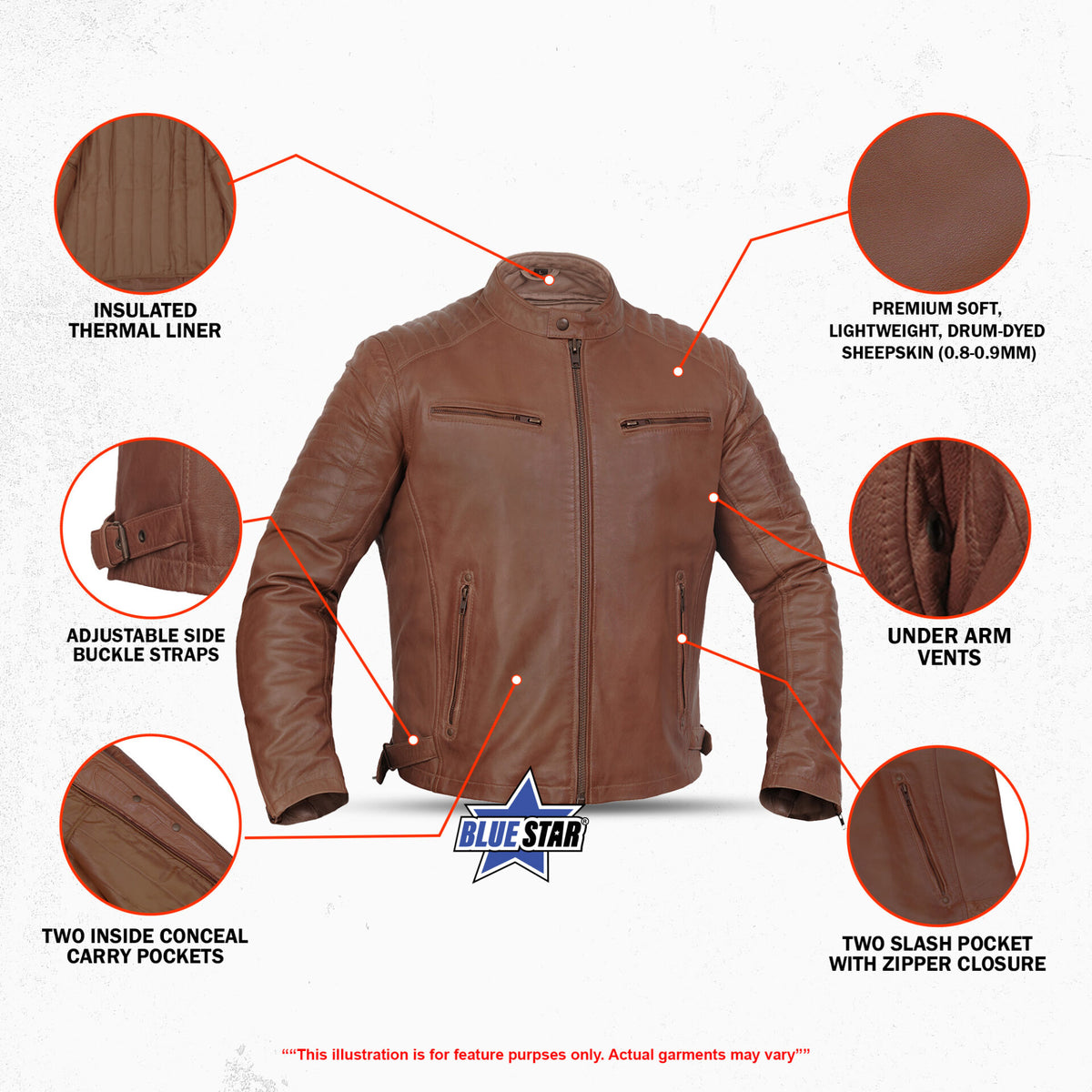 COPPER SLAYER MEN’S SHEEPSKIN LEATHER FASHION JACKET WITH SNAP BUTTON COLLAR