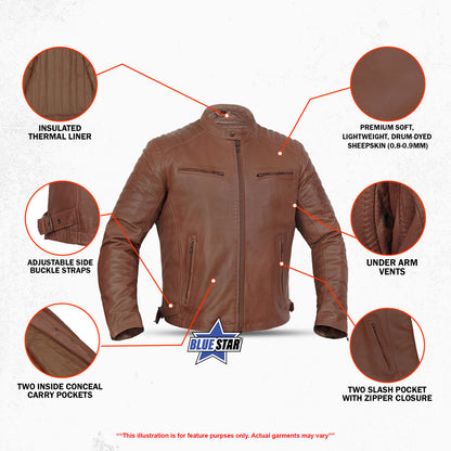 COPPER SLAYER MEN’S SHEEPSKIN LEATHER FASHION JACKET WITH SNAP BUTTON COLLAR