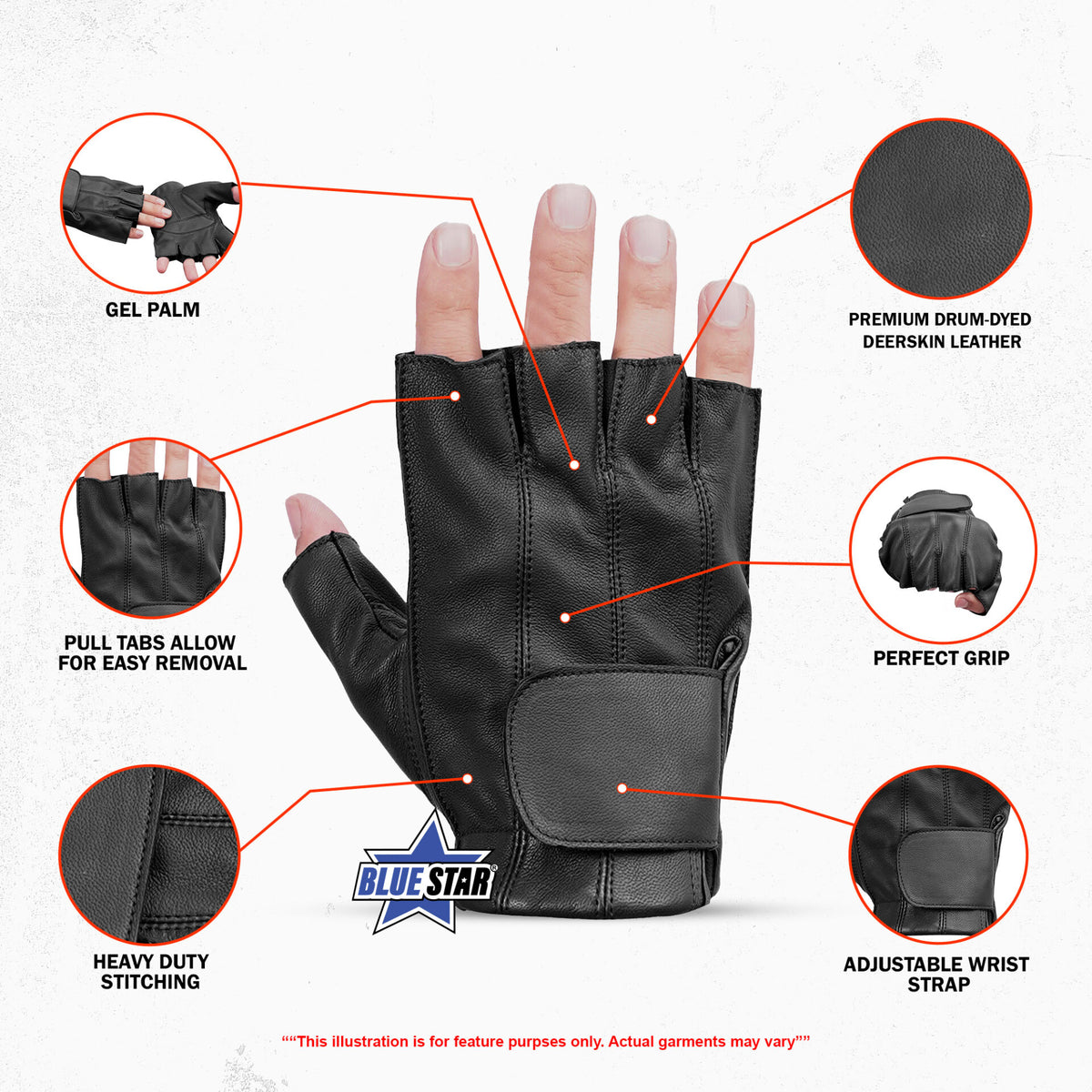 BSM3335 Men's Tough Deer Skin Fingerless Glove