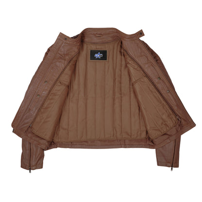 COPPER SLAYER MEN’S SHEEPSKIN LEATHER FASHION JACKET WITH SNAP BUTTON COLLAR