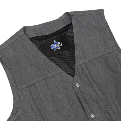 BSM1539 Men's Rough Rub-Off Raw Finish Broken Gray Denim Vest