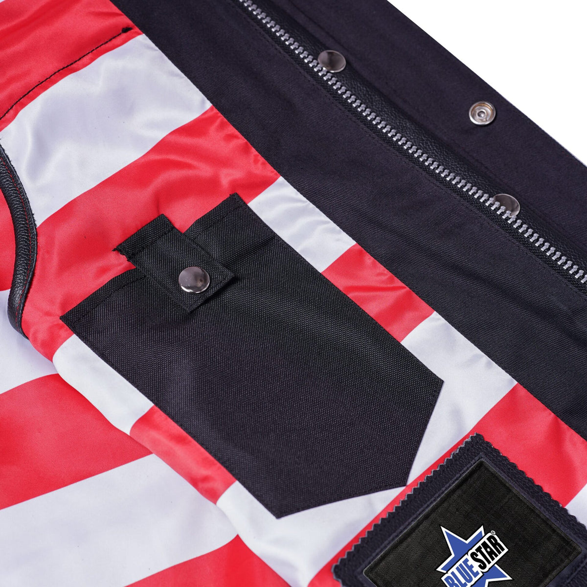 BSM1522 MEN'S LEATHER VEST WITH RED STITCHING AND USA INSIDE FLAG LININ