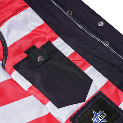 BSM1522 MEN'S LEATHER VEST WITH RED STITCHING AND USA INSIDE FLAG LININ