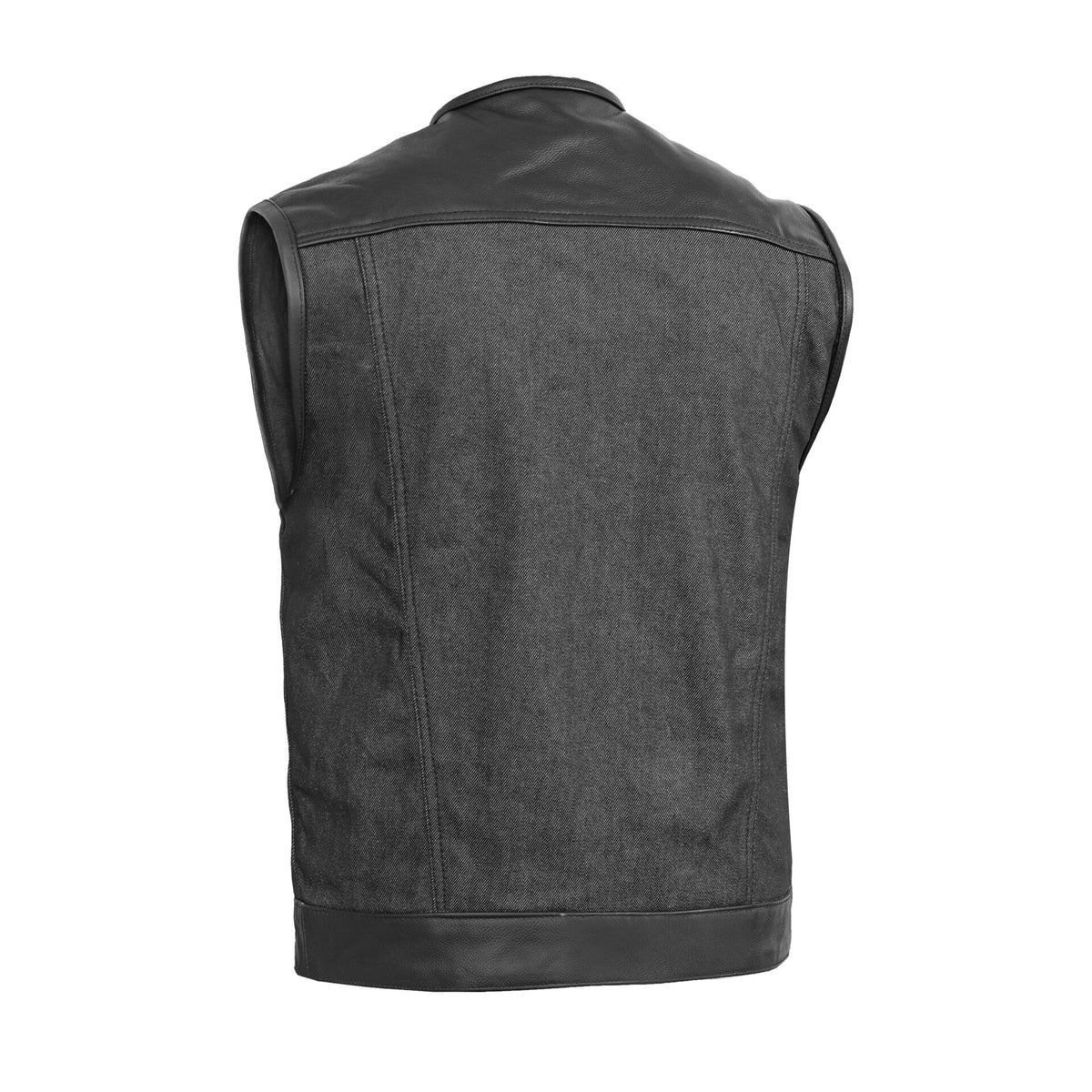 BSM4594 Men's Leather/Denim Combo Vest Without Collar