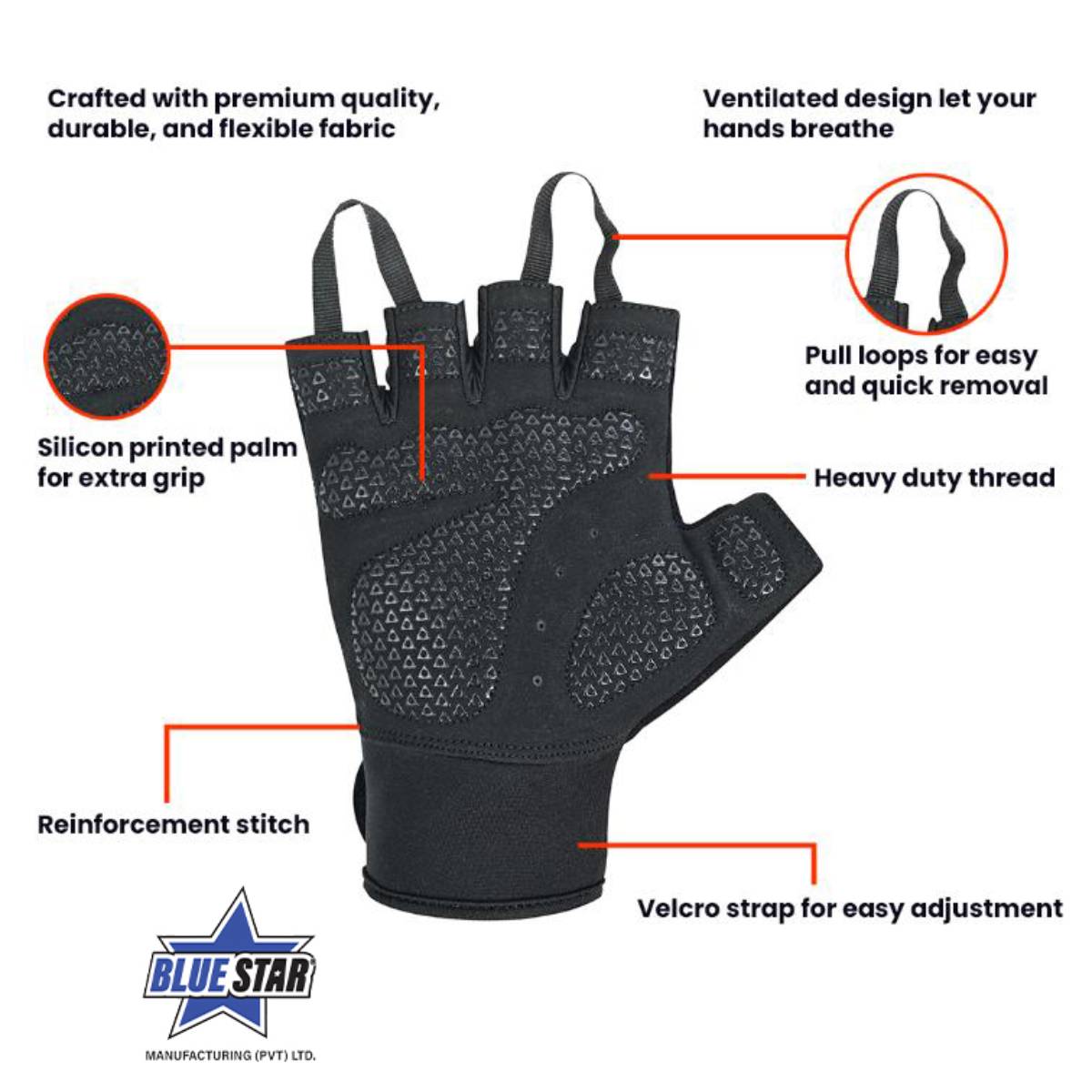 Perfect Fom Black Pull Loops Weight Lifting Glove