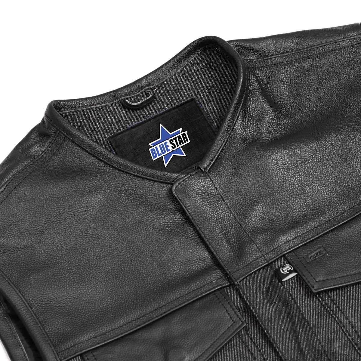 BSM4594 Men's Leather/Denim Combo Vest Without Collar