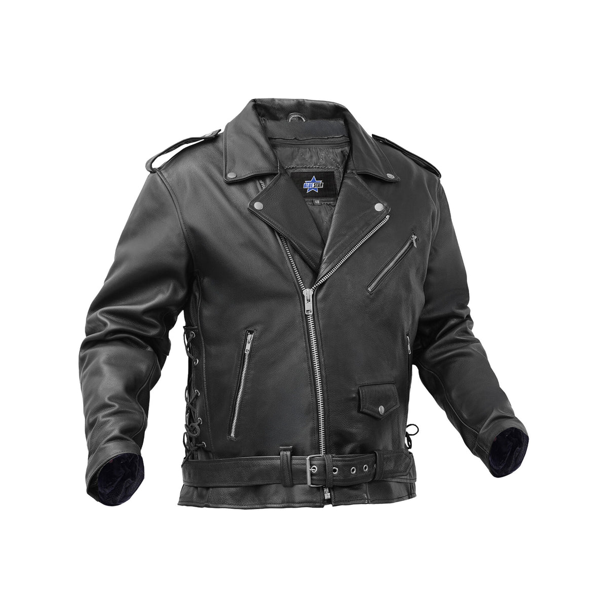 BSM1146 Men's Eagle Embossed Live To Ride - Ride To Live Classic Black Leather Mot