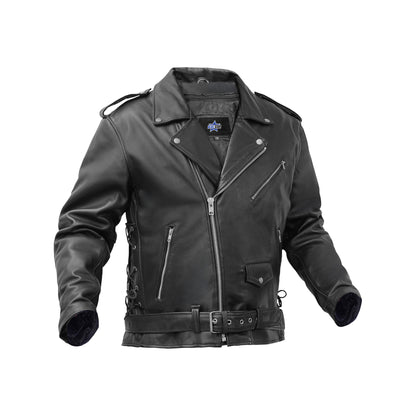 BSM1146 Men's Eagle Embossed Live To Ride - Ride To Live Classic Black Leather Mot