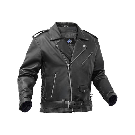 BSM1146 Men's Eagle Embossed Live To Ride - Ride To Live Classic Black Leather Mot