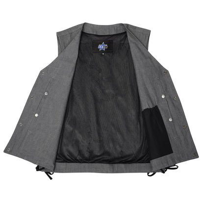 BSM1539 Men's Rough Rub-Off Raw Finish Broken Gray Denim Vest