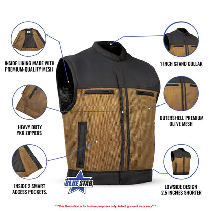 BSM4610 - Blaze Olive Men’s Motorcycle Mesh Vest