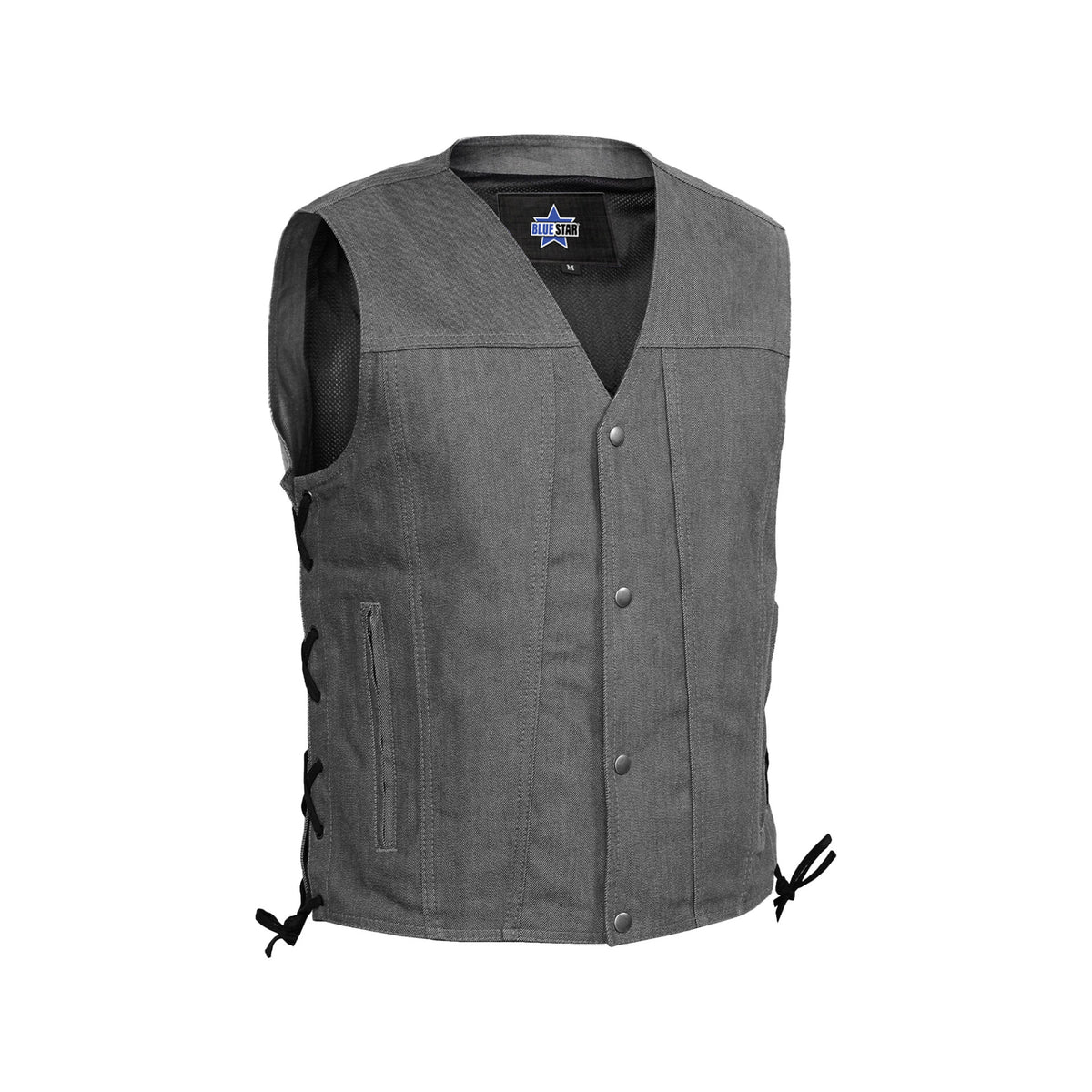 BSM1539 Men's Rough Rub-Off Raw Finish Broken Gray Denim Vest