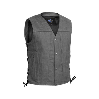 BSM1539 Men's Rough Rub-Off Raw Finish Broken Gray Denim Vest