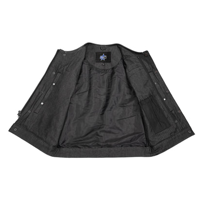 BSM4594 Men's Leather/Denim Combo Vest Without Collar