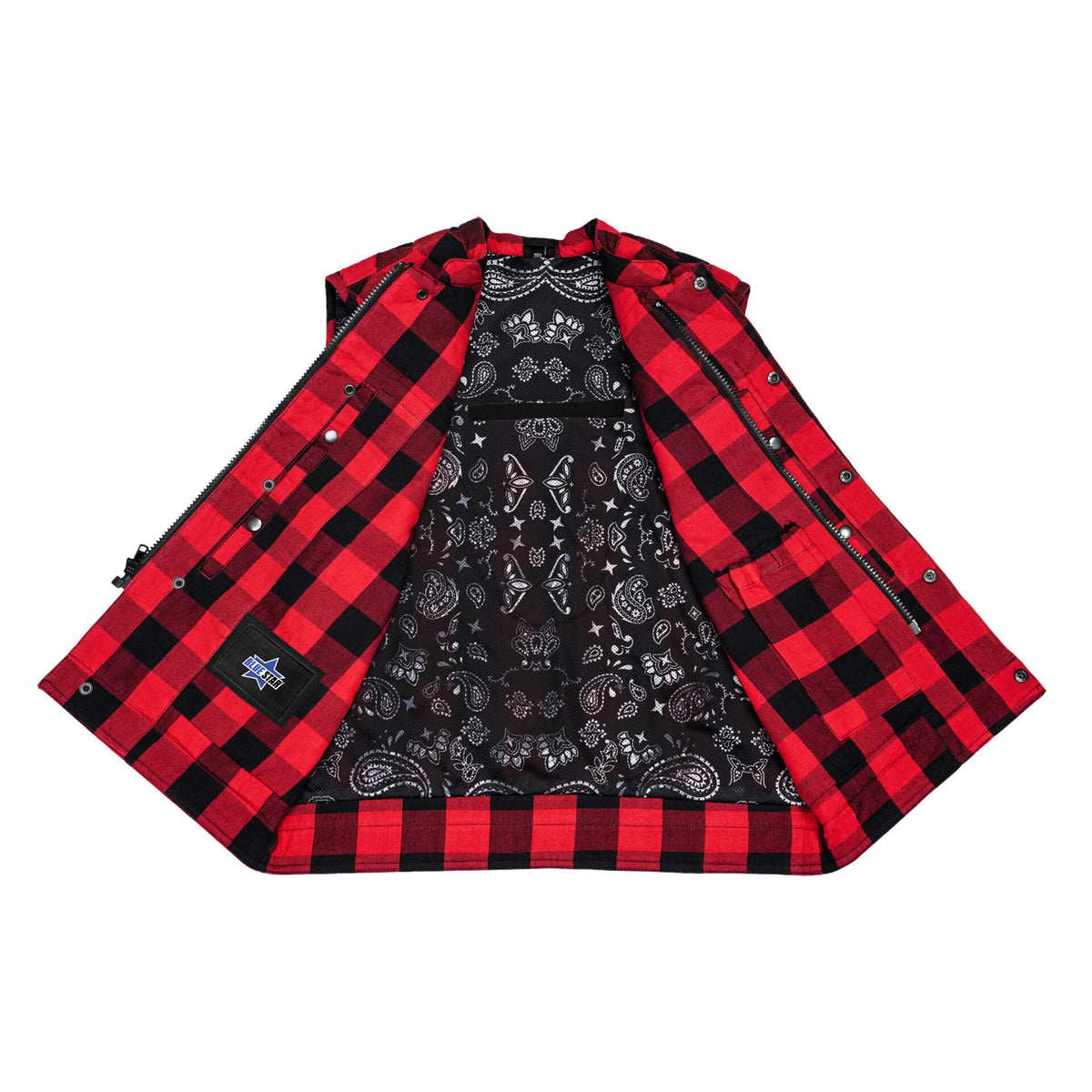 BSM4618 Scarlet Fury Black and Red Flannel Textile Vest