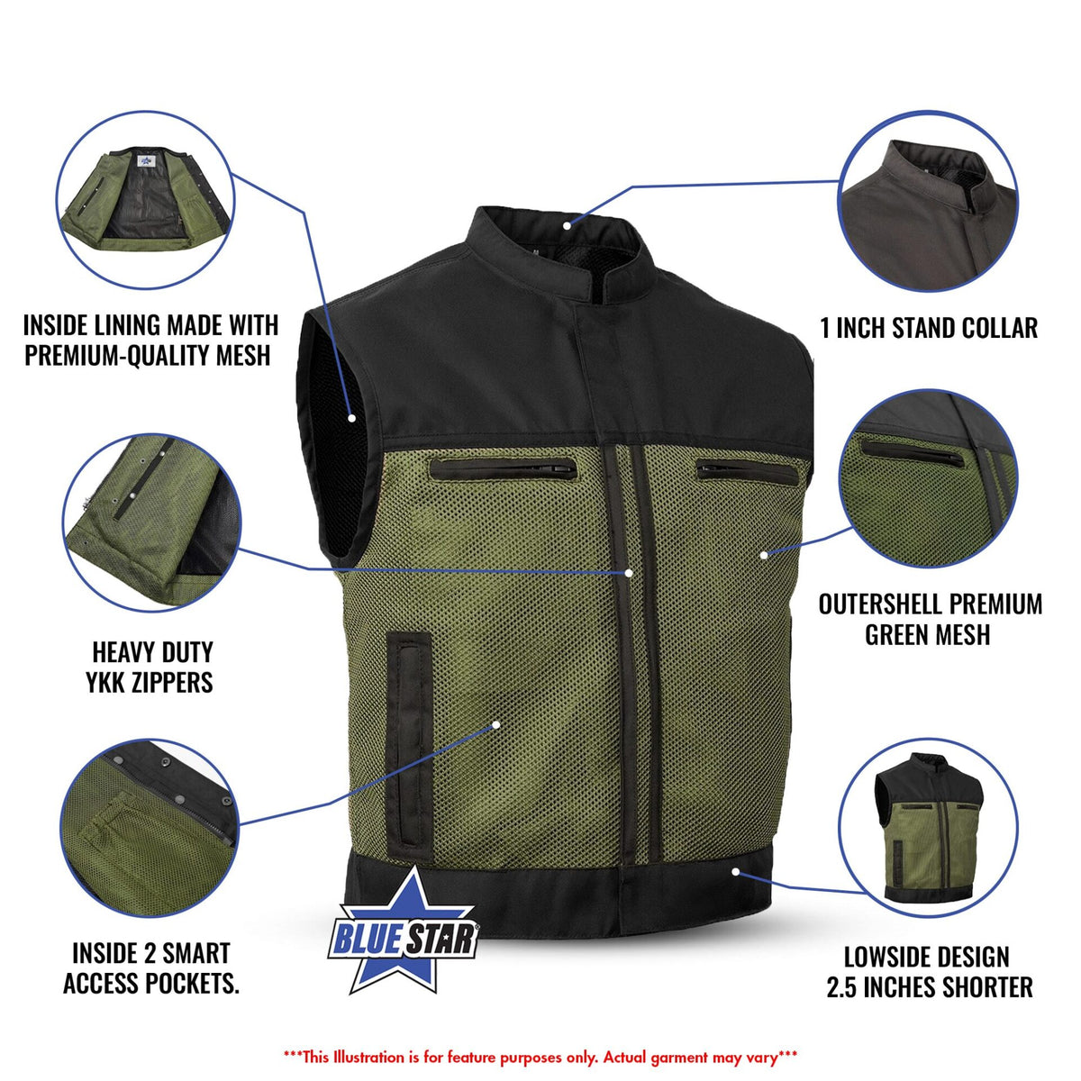 BSM4609 - Blaze Green Men’s Motorcycle Mesh Vest