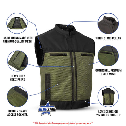 BSM4609 - Blaze Green Men’s Motorcycle Mesh Vest