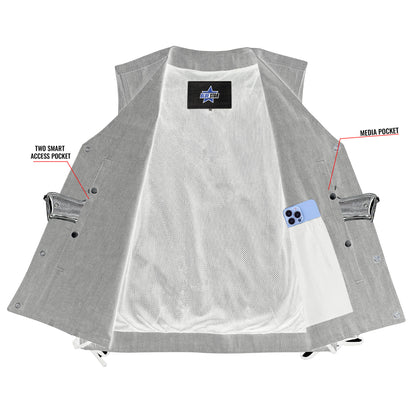 BSM1539 Men's Rough Rub-Off Raw Finish Broken Gray Denim Vest
