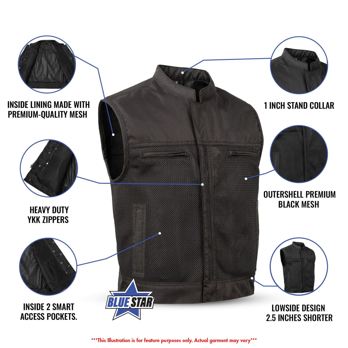 BSM4608 - Blaze Spirit Men’s Motorcycle Mesh Vest