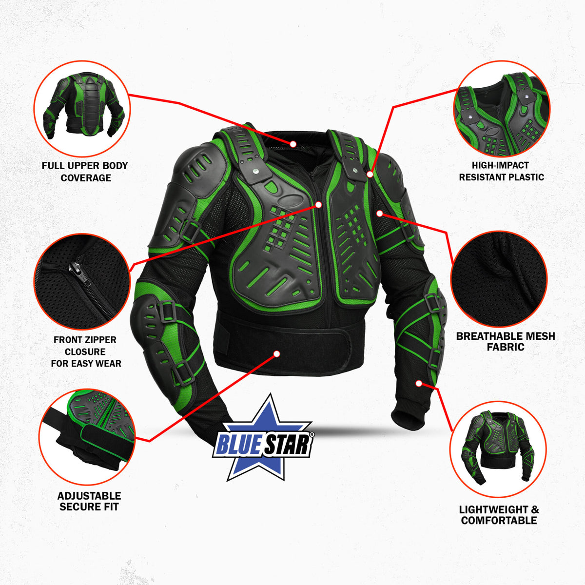 BSM5026 Motorcycle Full Body Armor - CE-2 Level - Green