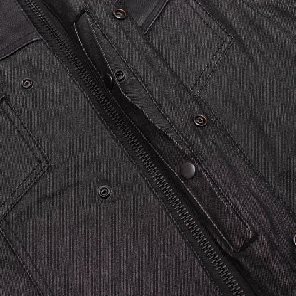 BSM4594 Men's Leather/Denim Combo Vest Without Collar
