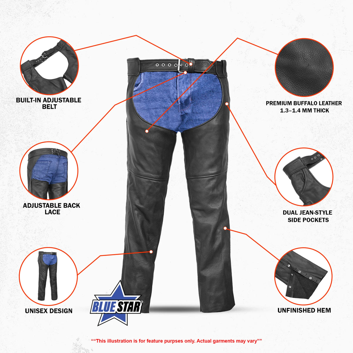 BSM3117 Tall Classic Leather Chaps with Jeans Pockets
