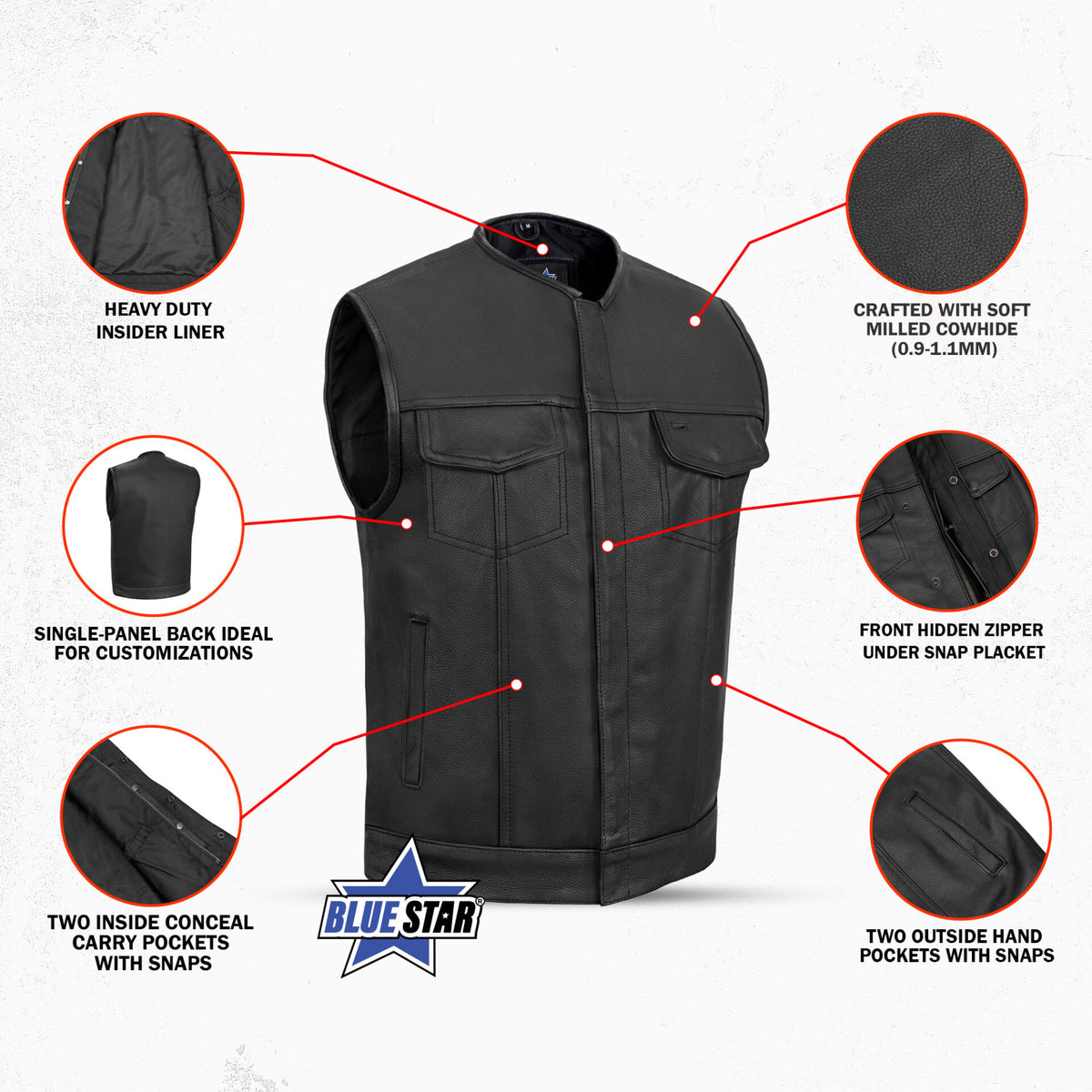 BSM1573 Concealed Snap Closure, Without Collar & Hidden Zipper