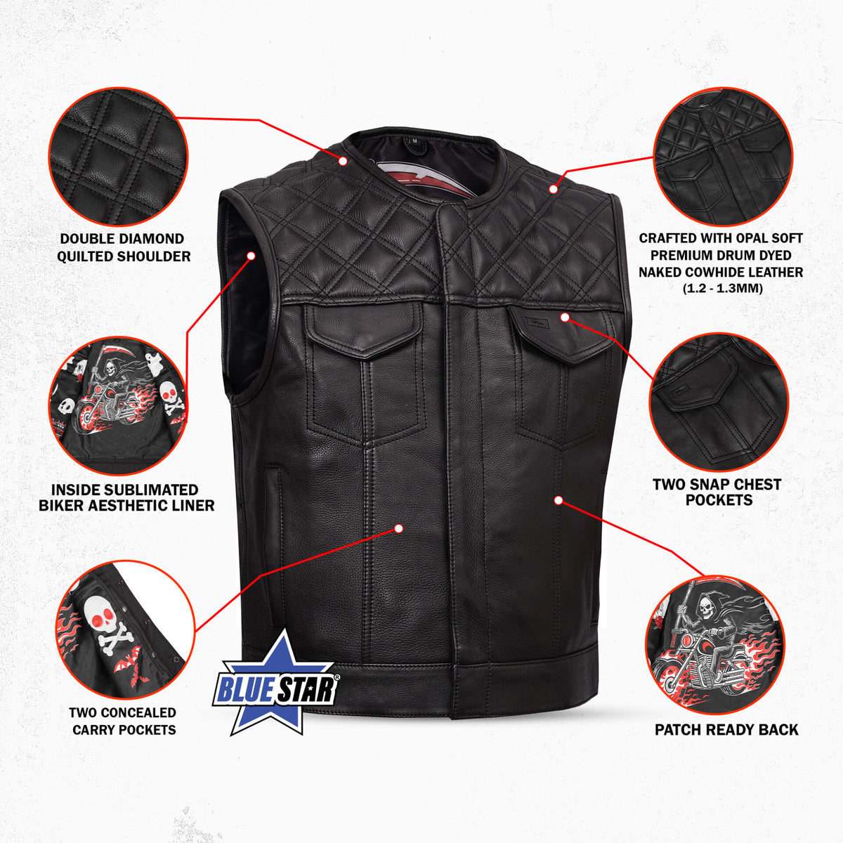 BSM5049 Nocturne Men’s Leather Motorcycle Vest