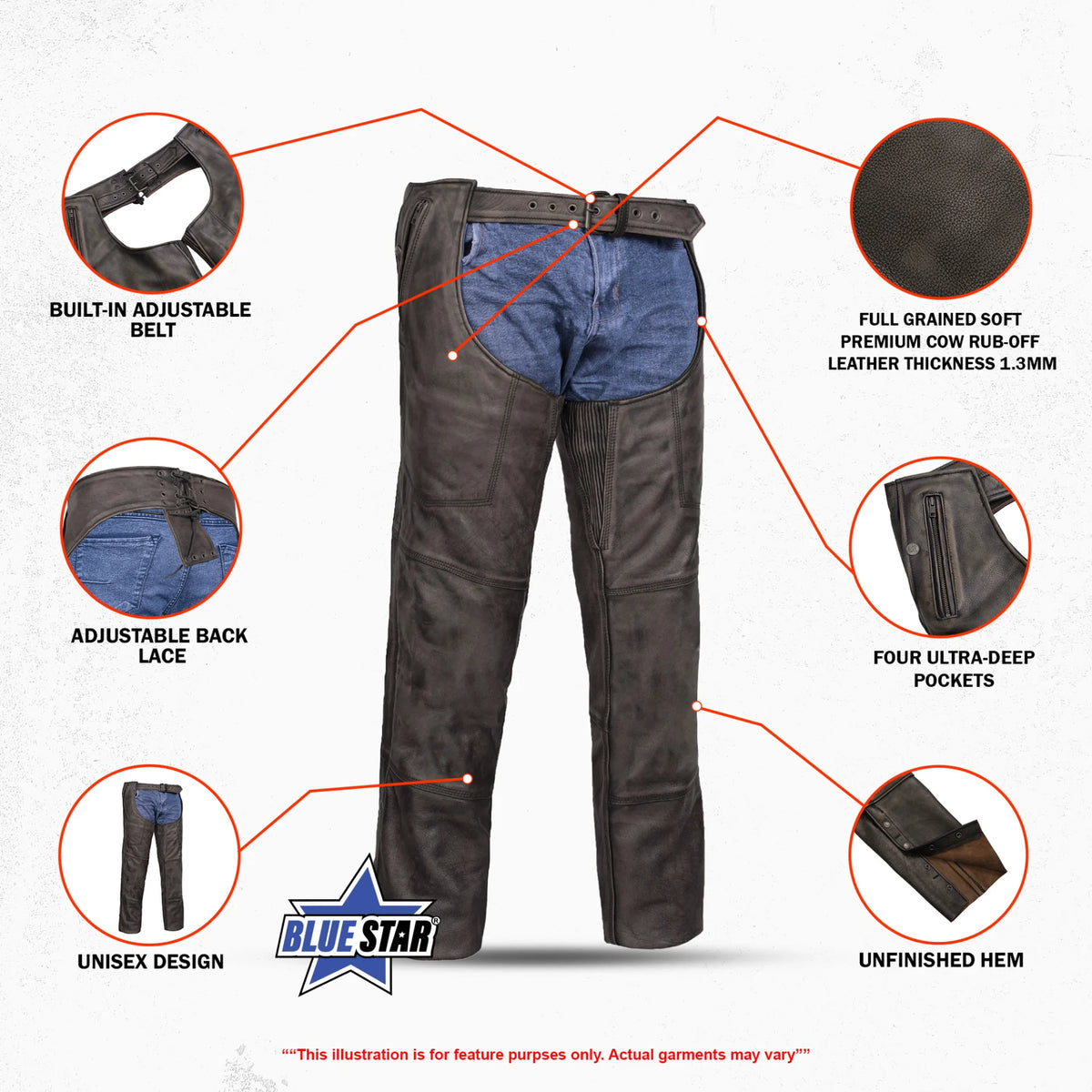 BSM4588 Unisex Four Pockets Insulated Chaps with Stretchable Inner Thigh