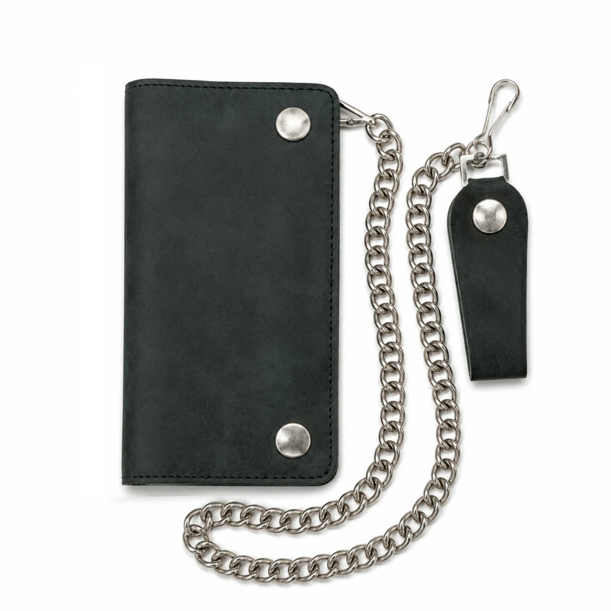 BSC238 Matte Black Biker Leather Wallet with Chain