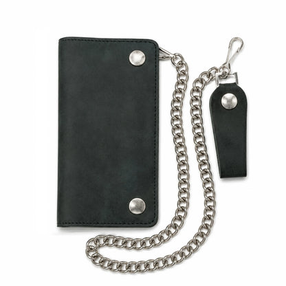BSC238 Matte Black Biker Leather Wallet with Chain