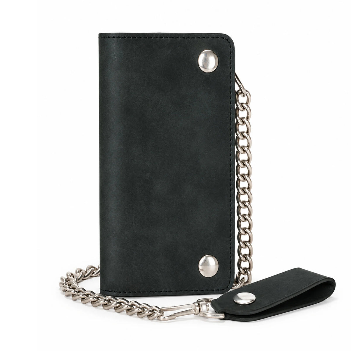 BSC238 Matte Black Biker Leather Wallet with Chain