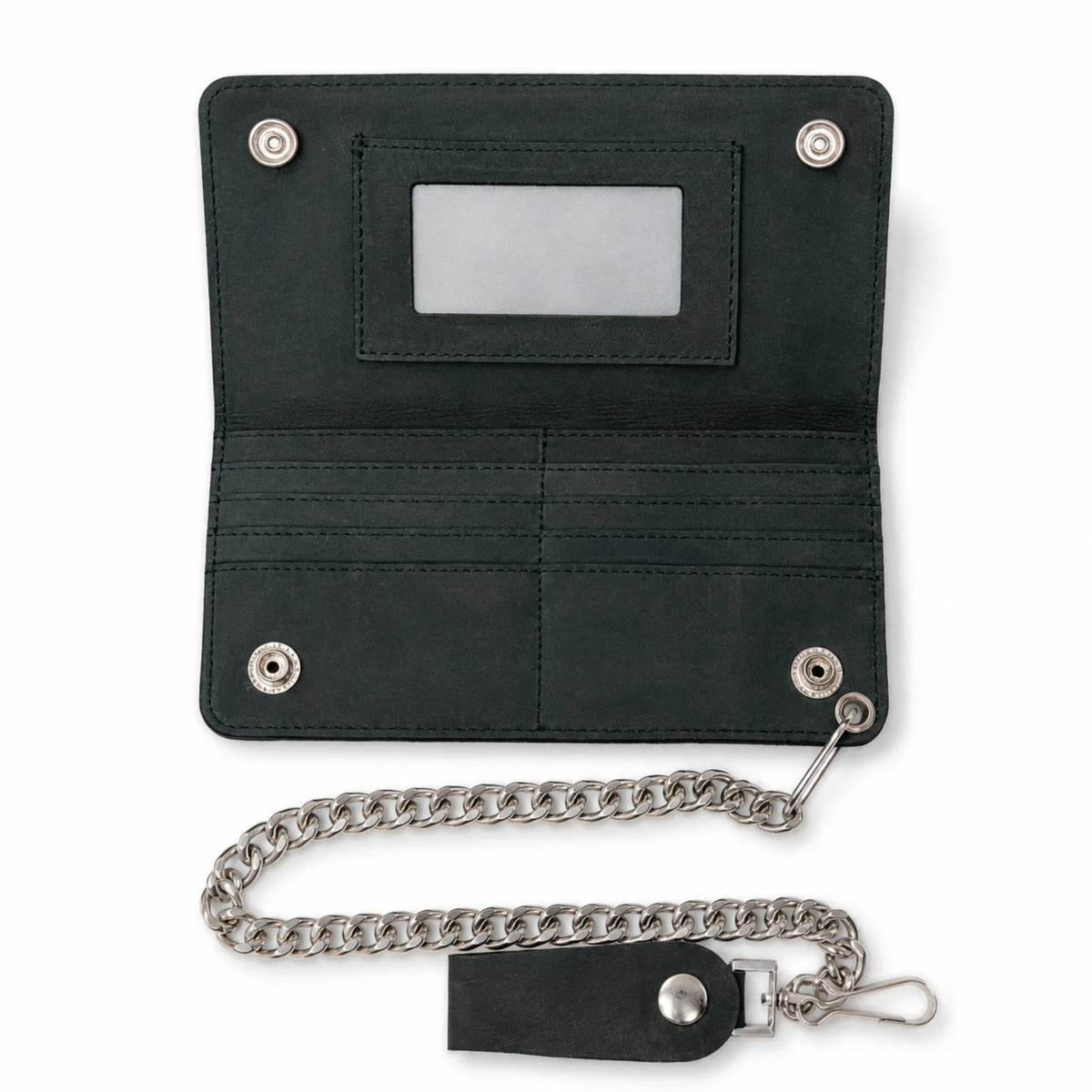 BSC238 Matte Black Biker Leather Wallet with Chain