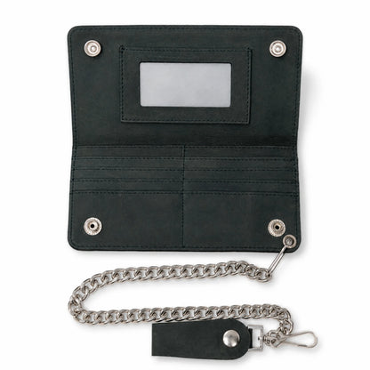 BSC238 Matte Black Biker Leather Wallet with Chain