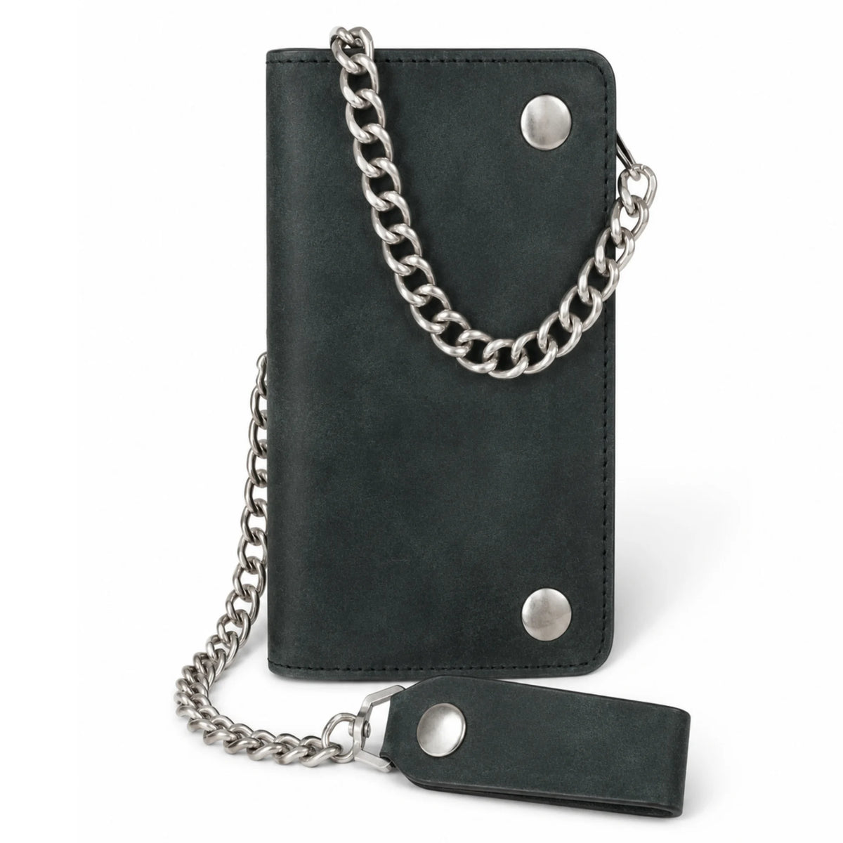BSC238 Matte Black Biker Leather Wallet with Chain