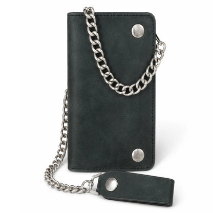 BSC238 Matte Black Biker Leather Wallet with Chain