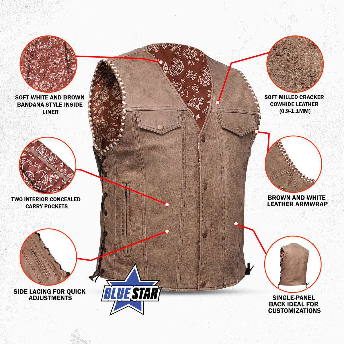 BSM5014 Sandstone Men’s Leather Vest